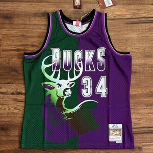 BRAND NEW! Men’s Mitchell & Ness NBA Split Swingman Ray Allen Bucks Jersey sz:XL